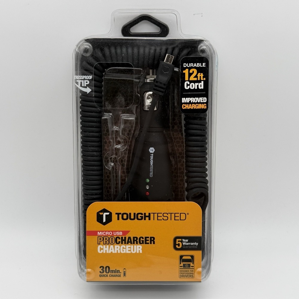 ToughTested Micro USB ProCharger 12ft Coiled Car Charger Black
